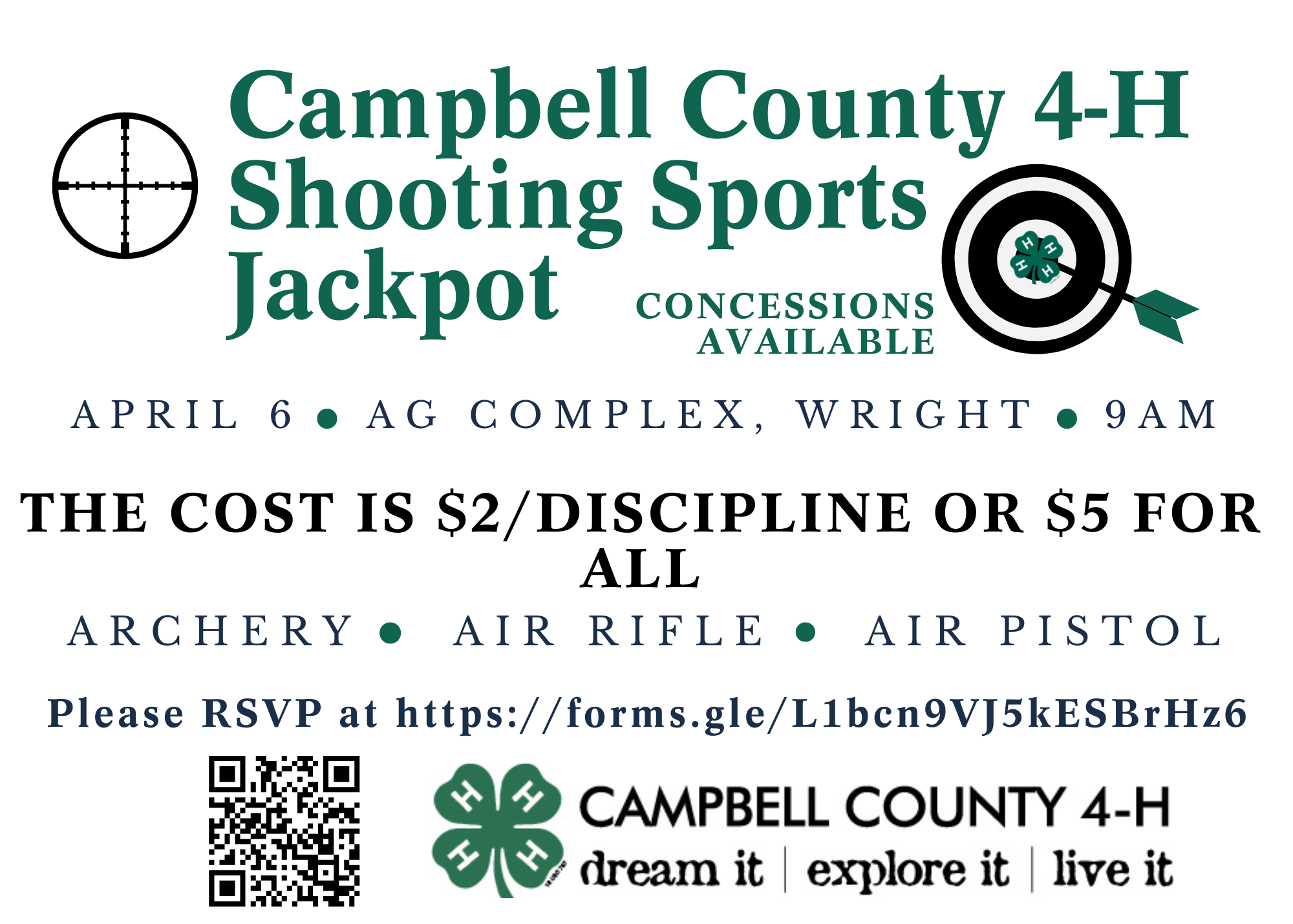 Flyer for Campbell County 4-H Shooting Sports Jackpot 2024.